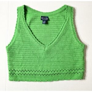 Scoop Knit Crop Top Women's Medium Green Sleeveless Boho Festival Whimsycore Y2K